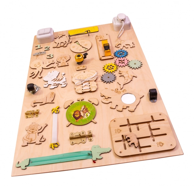 Double-Sided Wooden Manipulative Board Zoo Animals