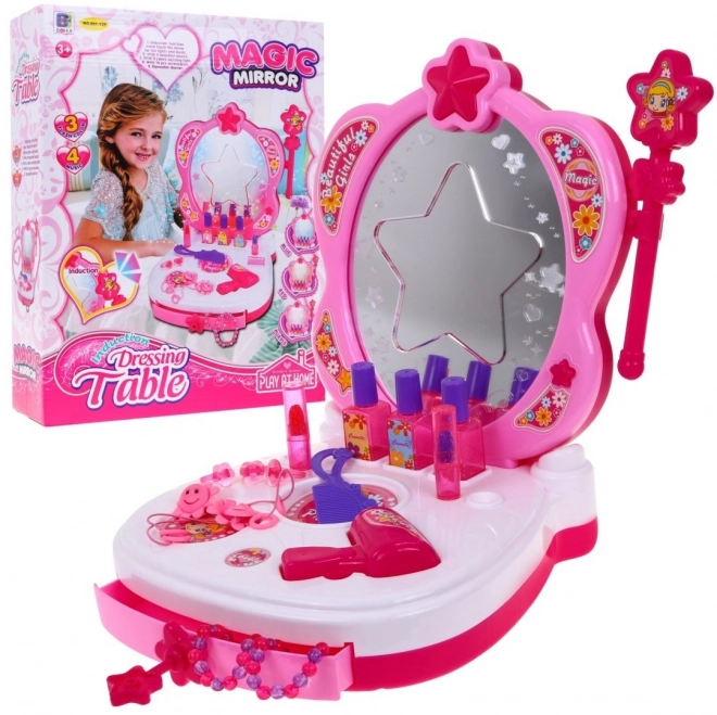 Interactive Portable Vanity Set for Girls with Mirror and Accessories