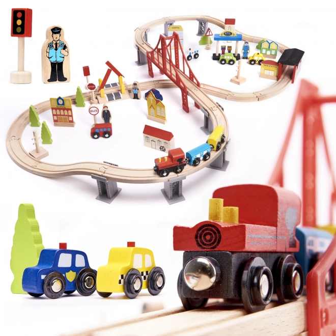 Wooden Train Set with Tracks and Accessories