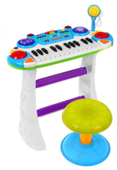 Blue Musical Set Keyboard with Drums and Microphone for Kids 3+