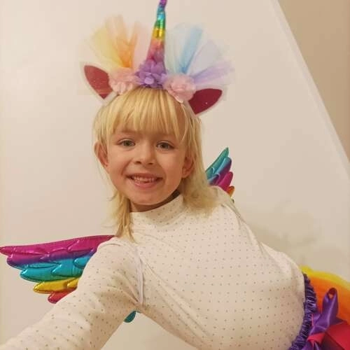 Unicorn Costume with Rainbow Skirt, Wings & Headband