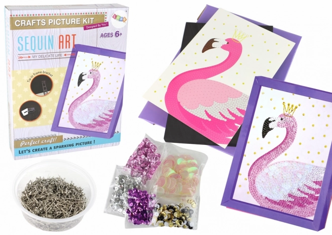 Creative DIY Set Sequin Pins Flamingo Frame