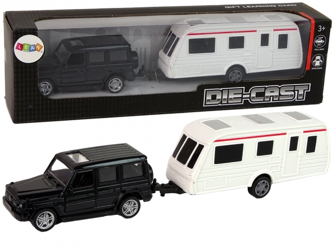 Black Jeep and Camper Trailer Set with Metal Parts