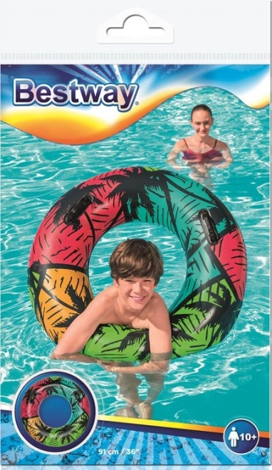 Swimming Ring with Handles 91 cm - Waves and Palm Tree Designs