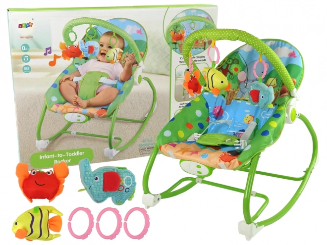 Green Baby Rocker and Bouncer with Sounds and Vibration