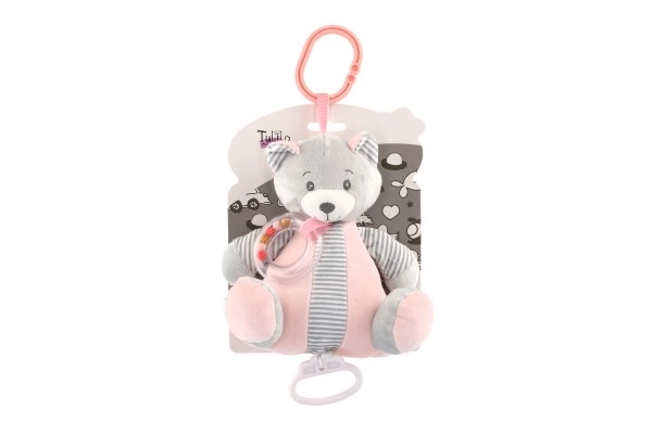 Wind-up Music Box Plush Bear 18x17cm Pink on Card in Bag 0+