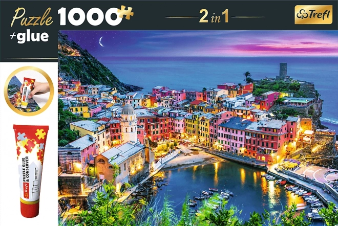 Trefl 2-in-1 Puzzle Set Vernazza Liguria Italy 1000 Pieces with Glue