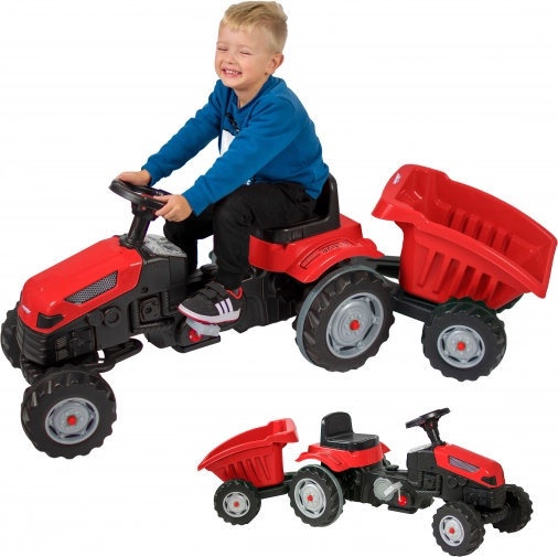 Traktor med pedaler Farmer GoTrac Maxi med trailer Støjsvage hjul