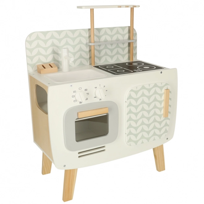 Wooden Play Kitchen Set with Retro Accessories