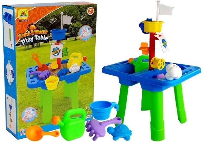 Sand Play Table with Molds and Watering Can