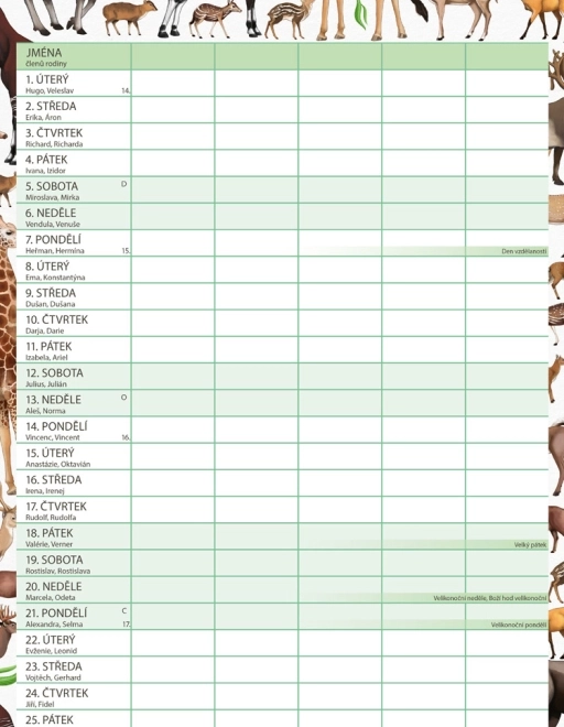 Family Planning Calendar Animalium 2026