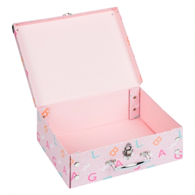 Folding School Suitcase in Pink with Metal Accents