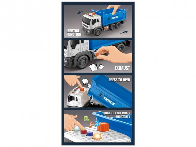 Blue Construction Dump Truck with Liftable Trailer