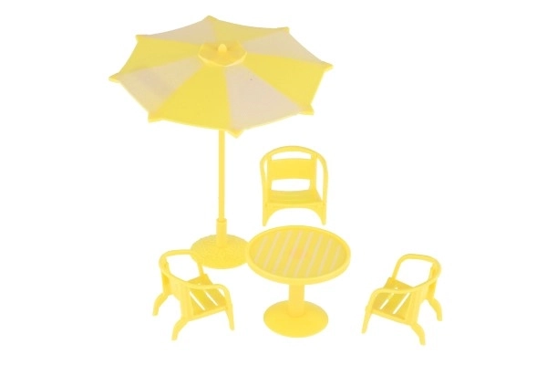 Doll Furniture Set with Table, Chairs, and Parasol