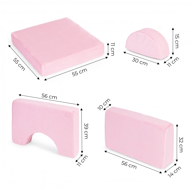 Large Modular Foldable Children's Sofa with 10 Pillows - Pink
