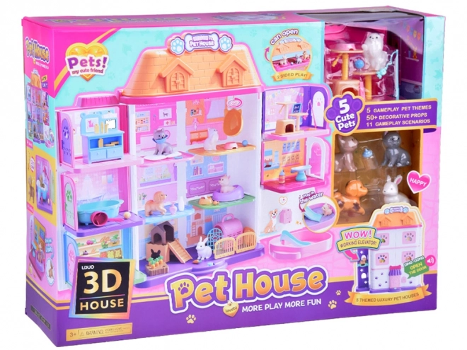 Foldable Pet House Playset with Figures