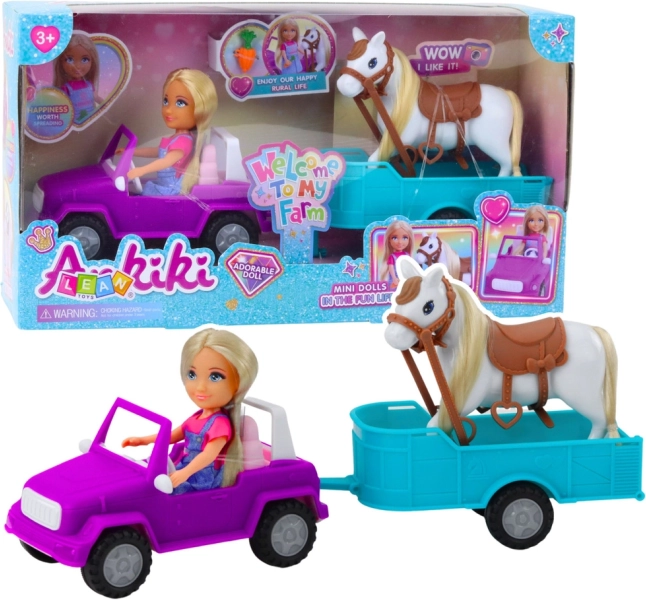 Doll with Convertible and Horse Trailer