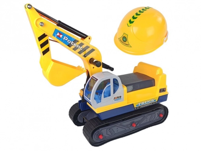 Large Ride-On Excavator with Yellow Helmet