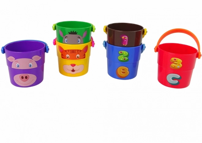 Colorful Animal Buckets Stackable Toy Set