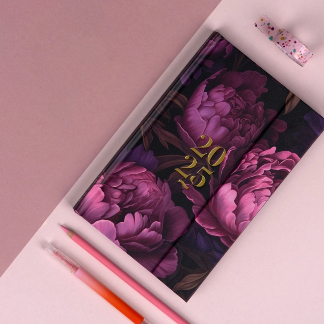 Weekly Magnetic Diary with Purple Flowers 2025