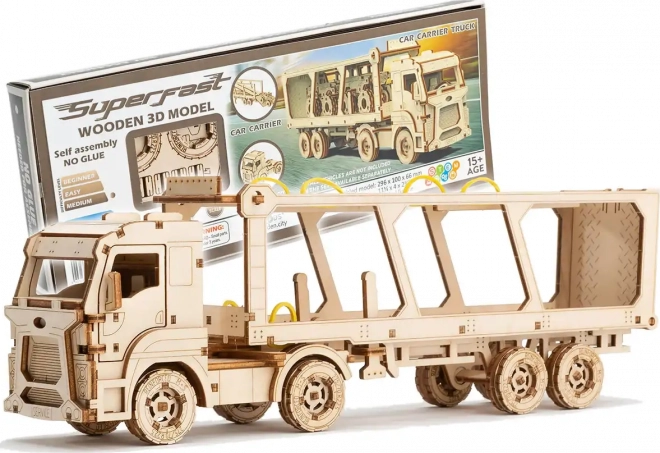 Wooden 3D Puzzle Superfast Car Carrier Truck