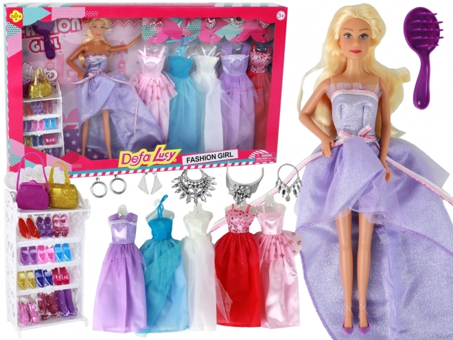 Doll with Long Blond Hair and Accessories Set