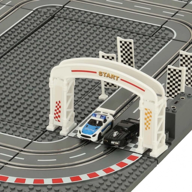 Electric Racing Police Car Track Set with Construction Blocks