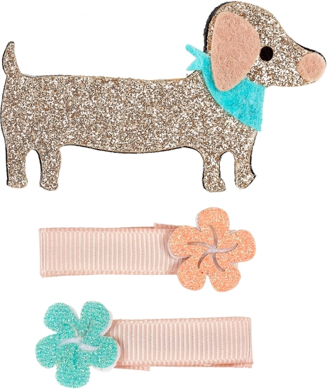 Pinces à cheveux avec fleurs et teckel - 3 pcs