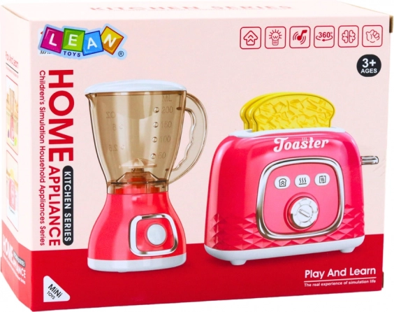 Ensemble de jeu de cuisine : Grille-pain et mixeur avec effets, rose