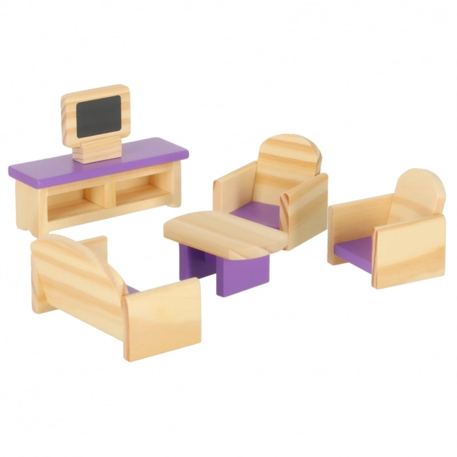 Wooden Dollhouse Furniture Set in Purple