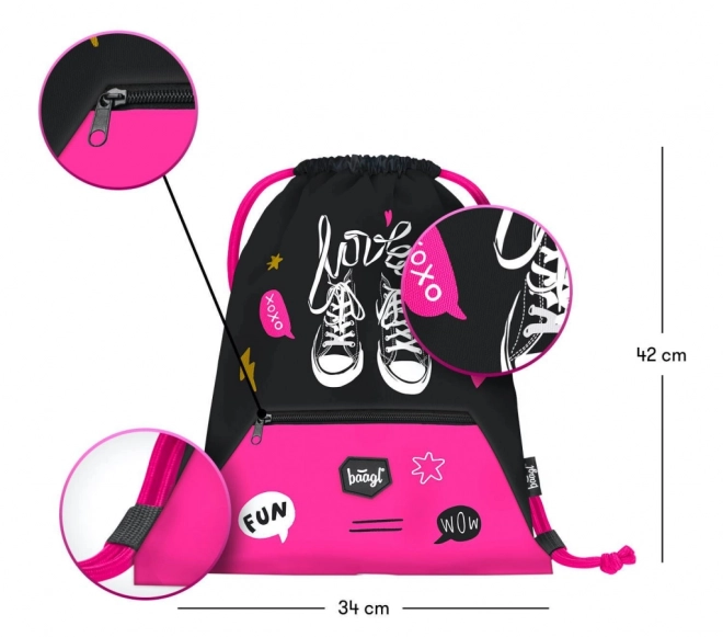 Baagl School Backpack, Pencil Case, and Gym Bag Set - Sneakers