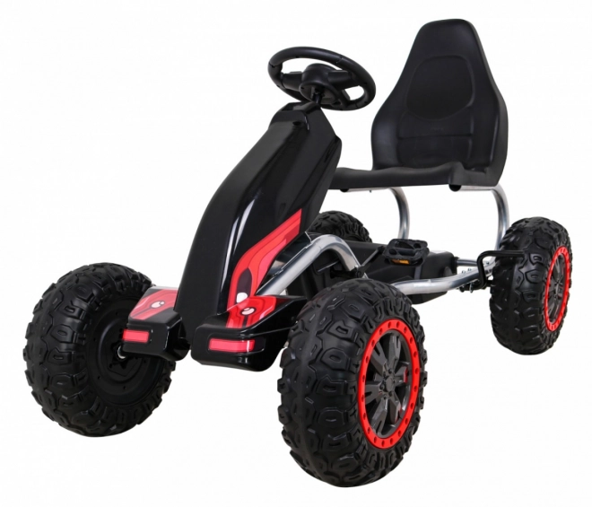 Large strong pedal go-kart for kids black + 100 kg load capacity + EVA wheels + hand brake + sports seat