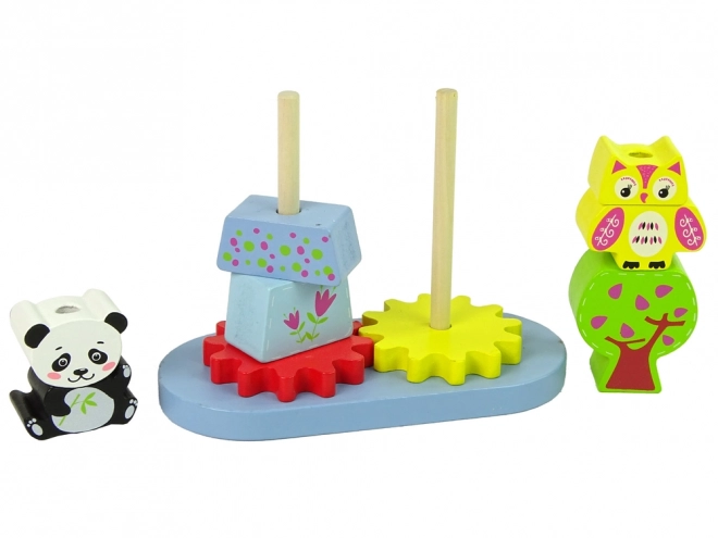 Wooden Animal Shape Sorter Owl and Panda Gears