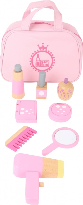 Small Foot Kids Pink Cosmetic Bag with Wooden Accessories