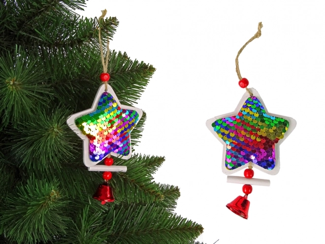 Sequin Christmas Star Ornament with Bell