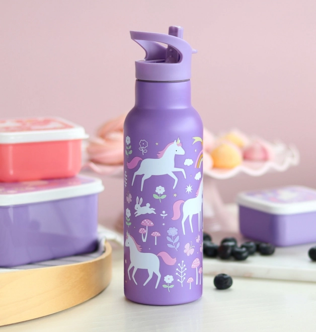 Stainless Steel Water Bottle - Unicorns and Rainbow