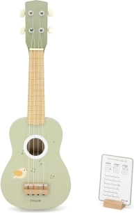 wooden ukulele for children with stand and Happy Birthday sheet music – green