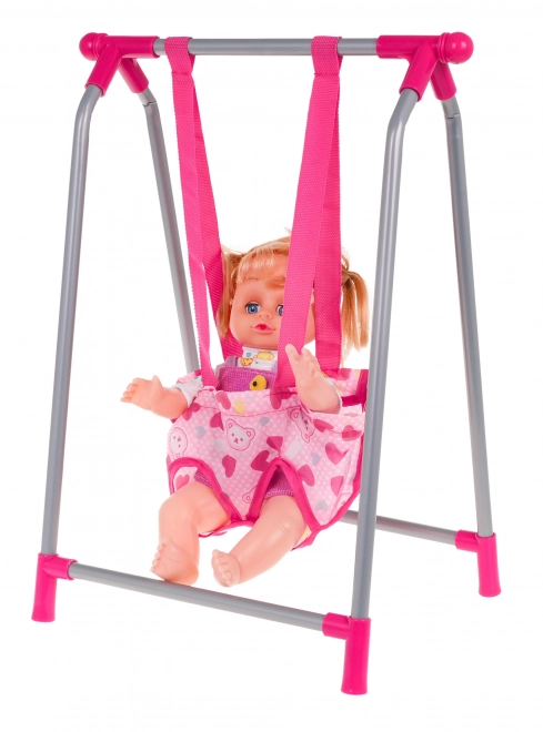 3-in-1 Doll Care Playset with Pink Stroller, Swing, Rocker and Doll