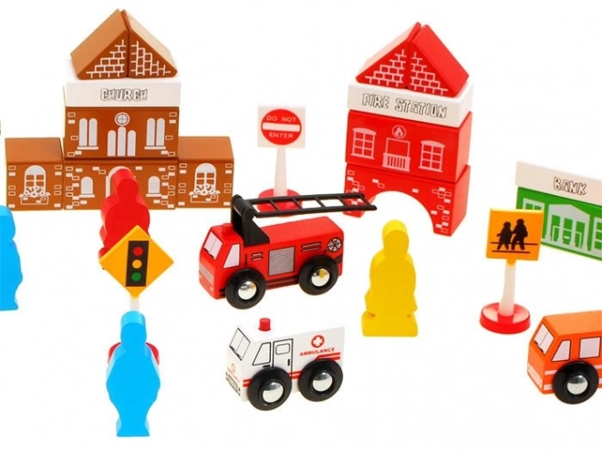 Wooden Building Blocks Town Fire Station Set