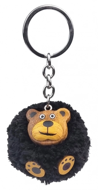 Wooden Keychain with Bear Pom Pom