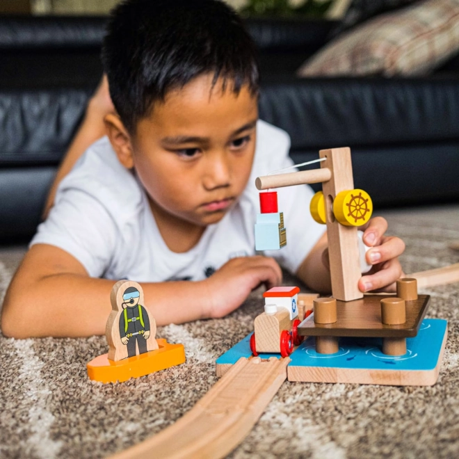 Bigjigs Rail Harbor Set with Crane, Boat, and Diver