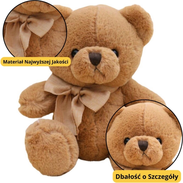 Grand ours en peluche avec nœud, marron, 40 cm