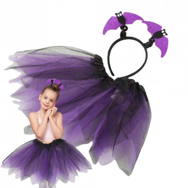 Halloween Costume Skirt Bat Headband Black and Purple