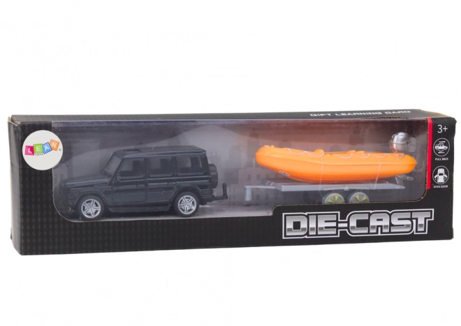 Off-Road Black Vehicle with Orange Boat Trailer