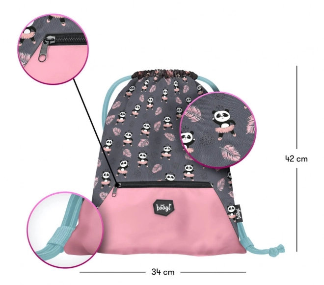 Baagl School Set Zippy Panda: Backpack, Pencil Case, Bag