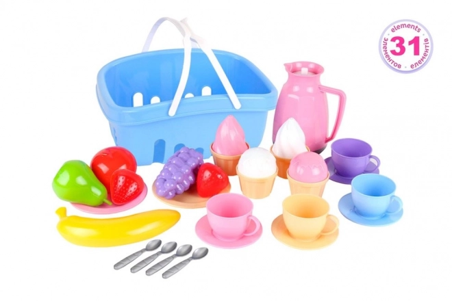 Afternoon Picnic Playset with Basket and Toy Fruits