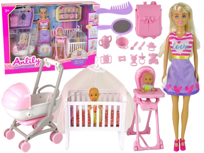 Doll Mother with Baby Children's Room Accessories Set