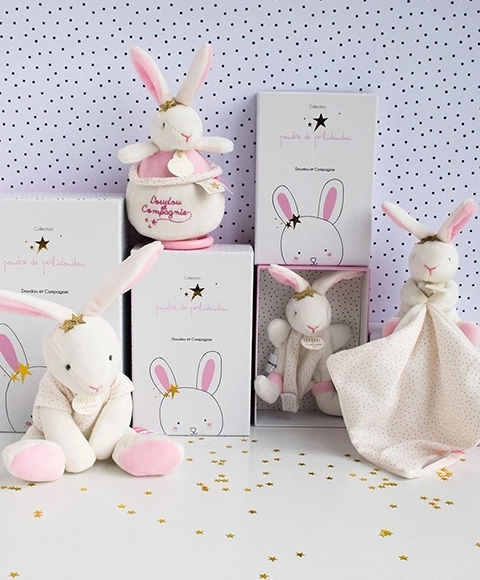 Cuddly Toy Gift Set - Plush Rabbit with Comforter in Pink