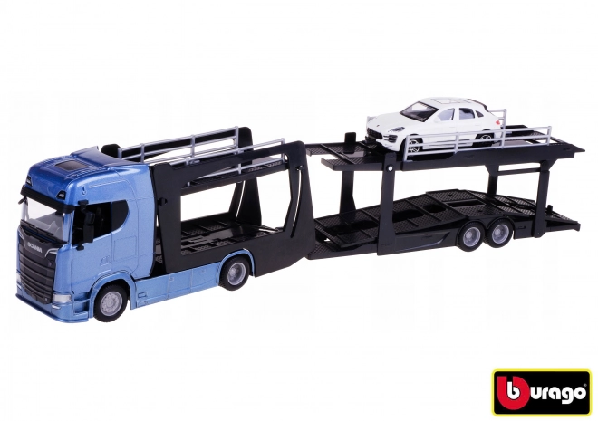 Bburago Scania 770S Blue Truck with Porsche Macan Model