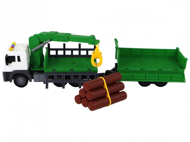 Friction Powered Green Crane Truck with Trailer and Sound